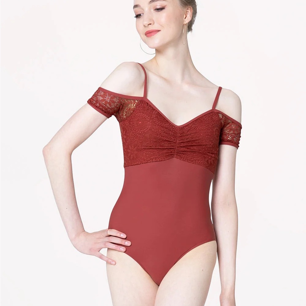 Eleve Dancewear Red Off-Shoulder Leotard